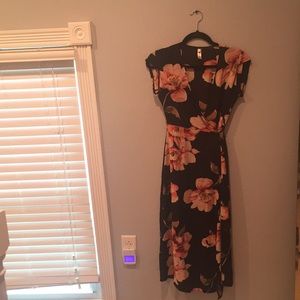Black floral wrap dress